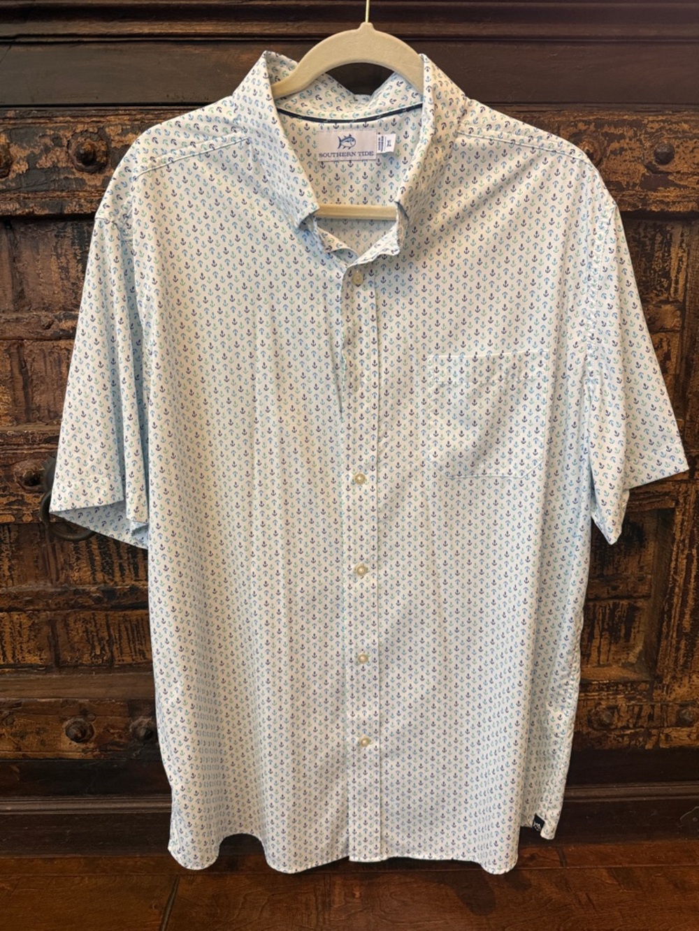 Southern Tide Light Blue Short-Sleeve Anchor-Print Button Down Shirt